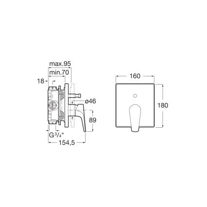 Roca A5A0B90C00 - Μπαταρία ντους για εντοιχισμένη εγκατάσταση ATLAS, γυαλιστερό χρώμιο