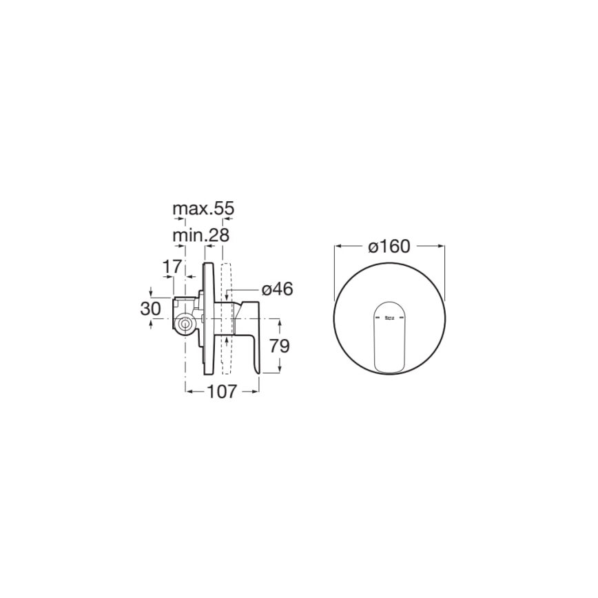 Roca A5A226EC00 - Μπαταρία ντους CALA για εντοιχισμένη εγκατάσταση, γυαλιστερό χρώμιο