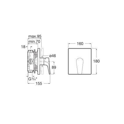 Roca A5A2B90C00 - Εντοιχιζόμενος μίκτης ντους ATLAS σε γυαλιστερό χρώμιο
