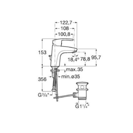 Roca A5A3098C00 - Μπαταρία νιπτήρα + βαλβίδα αποχέτευσης MONODIN 15,3 cm γυαλιστερό χρώμιο