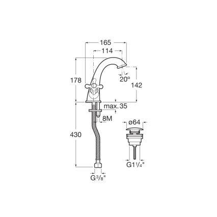 Roca A5A3A4BC00 - Μπαταρία νιπτήρα με βαλβίδα υπερχείλισης CARMEN 17,8 εκ. γυαλιστερό χρώμιο