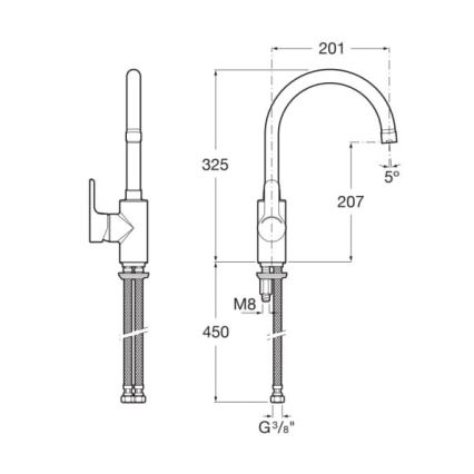 Roca A5A8409C00 - Μπαταρία νεροχύτη L20 32,5 εκ. γυαλιστερό χρώμιο