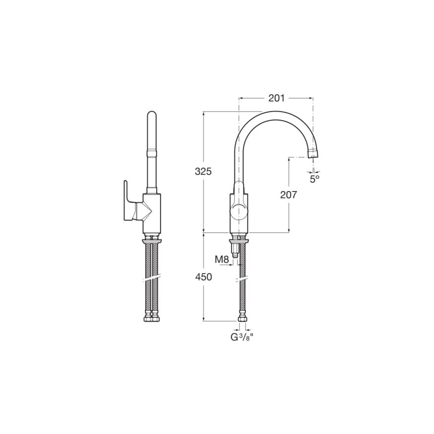 Roca A5A8409C00 - Μπαταρία κουζίνας L20 32,5 cm γυαλιστερό χρώμιο
