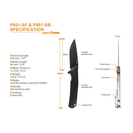 Ruike RUP801SB - Πτυσσόμενο μαχαίρι τσέπης 20 cm γκρι