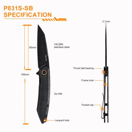 Ruike RUP831SSB - Πτυσσόμενος σουγιάς 19,5 cm μαύρο