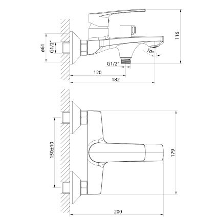 Samona - Μπαταρία μπανιέρας KORANA, γυαλιστερό χρώμιο