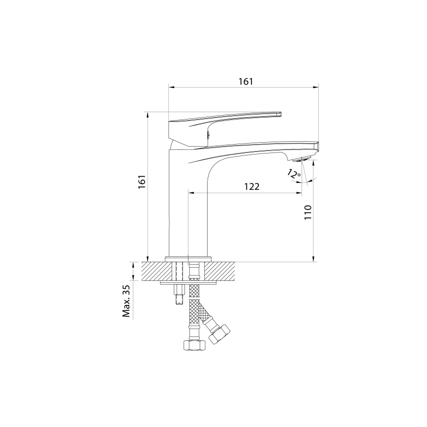 Samona - Μπαταρία νιπτήρα KORANA 16 cm γυαλιστερό χρώμιο