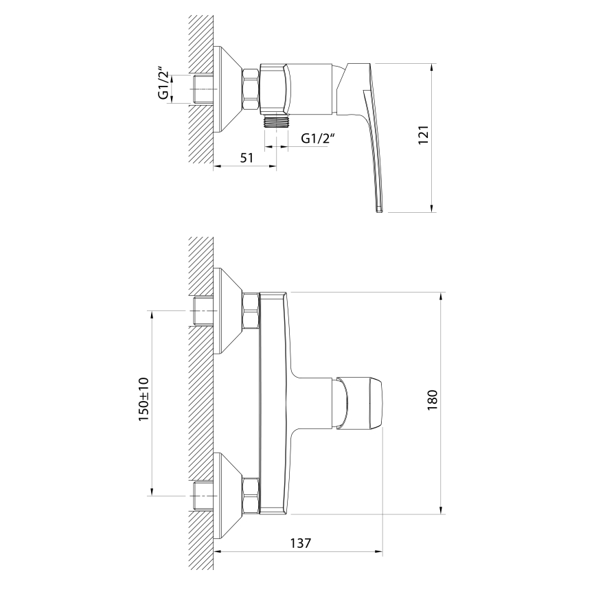 Samona - Μπαταρία ντους KORANA σε γυαλιστερό χρώμιο
