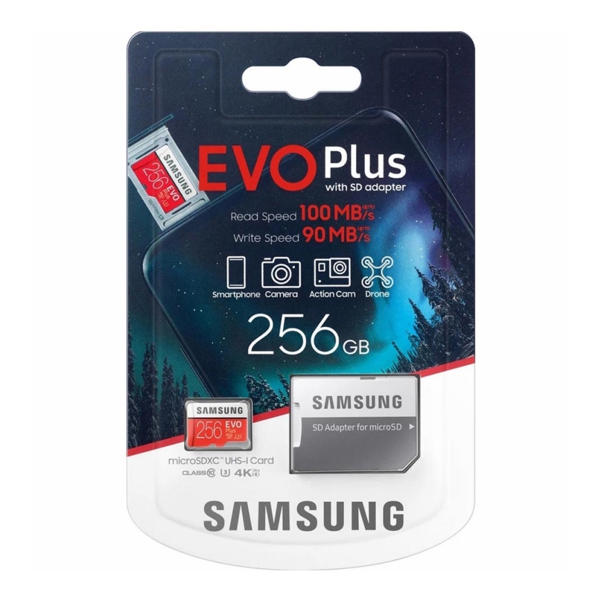 Samsung- Κάρτα μνήμης MicroSDXC 256GB EVO+ U3 100MB/s + SD αντάπτορας