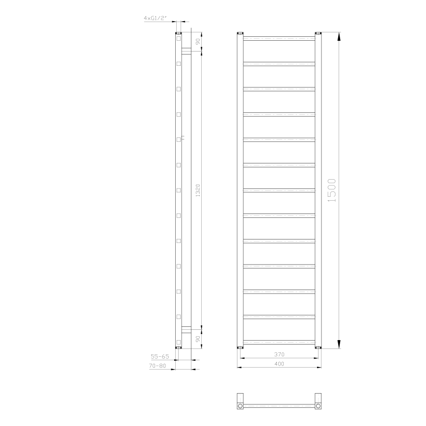 Sapho - Καλοριφέρ μπάνιου METRO LIGHT 150x40 εκ. λευκό
