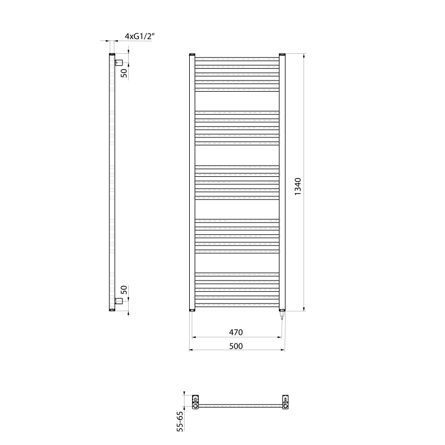 Sapho - Ηλεκτρική πετσετοκρεμάστρα METRO-E 500W 134x50 cm μαύρο ματ