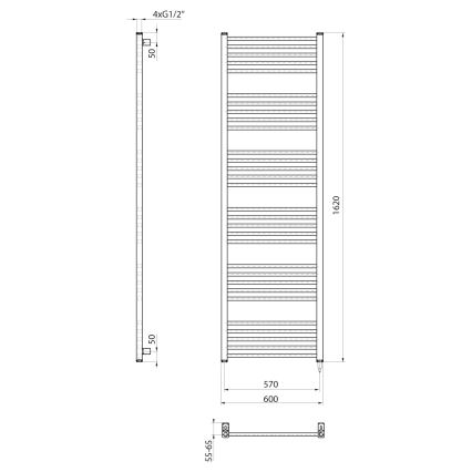 Sapho - Ηλεκτρική πετσετοκρεμάστρα METRO-E 800W/230V 60x162 cm ματ μαύρο