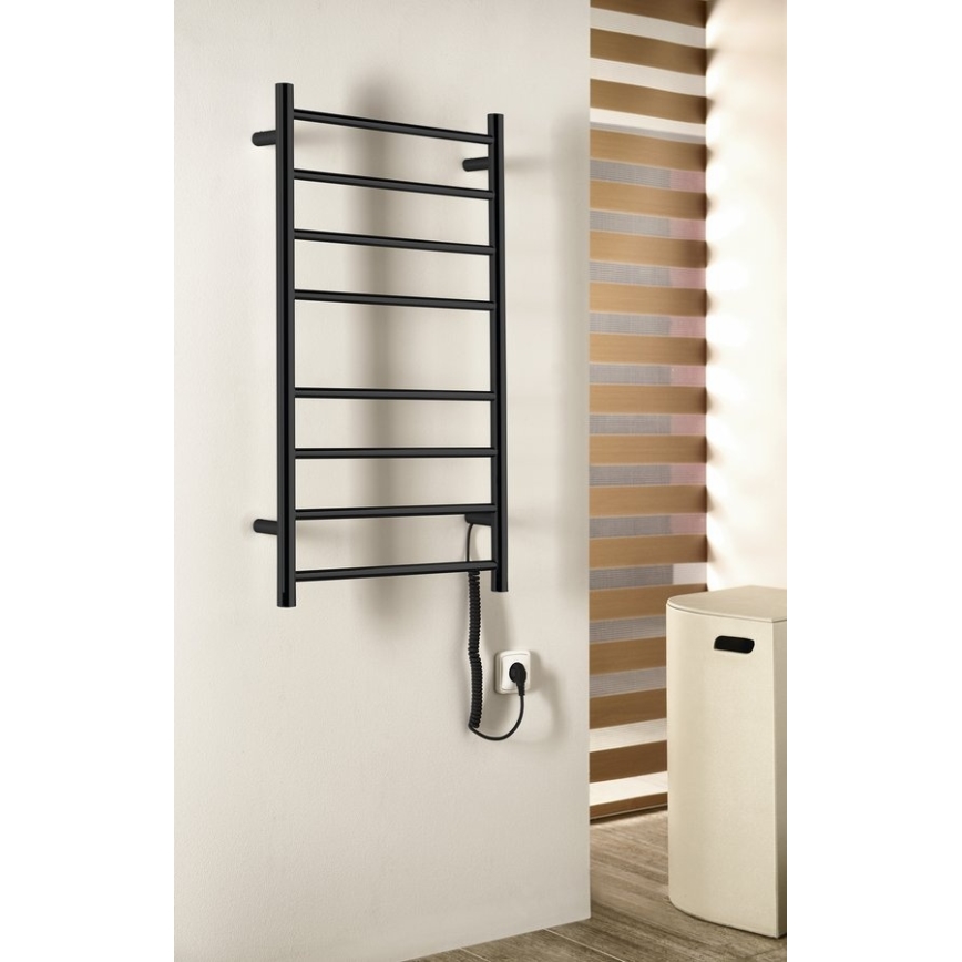 Sapho - Ηλεκτρική πετσετοκρεμάστρα REDONDO 75W 90x50 cm μαύρο ματ