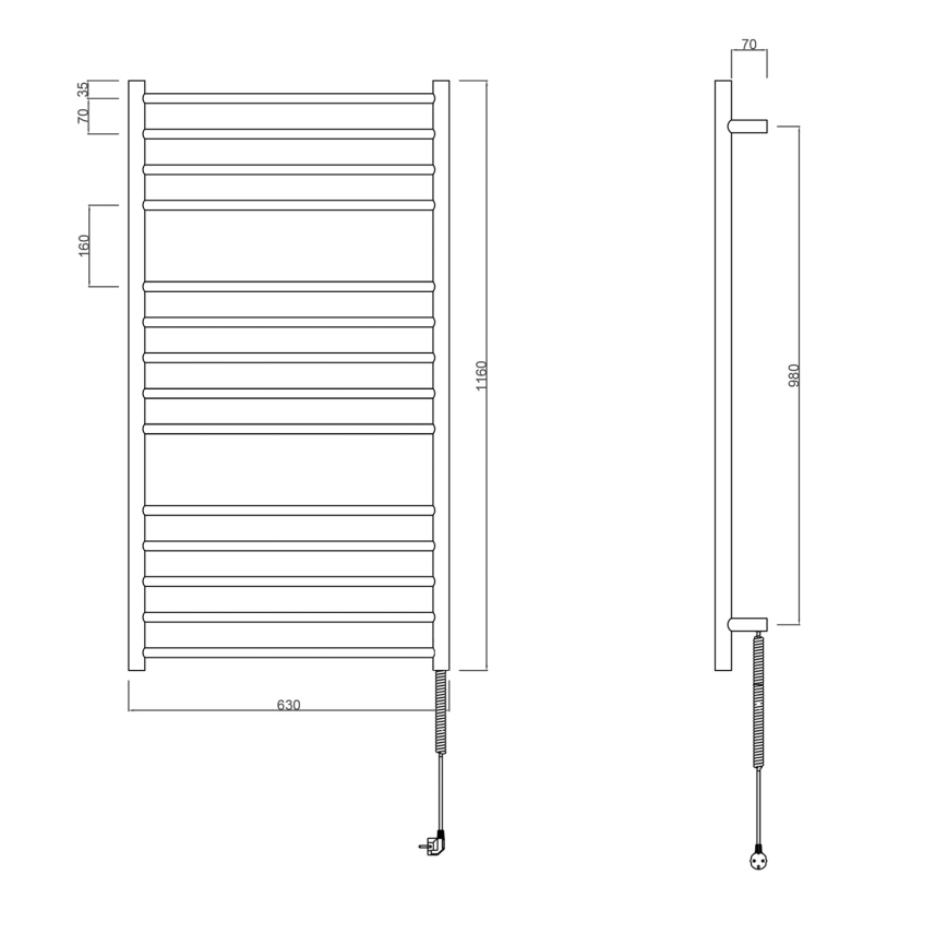 Sapho - Ηλεκτρικός στεγνωτήρας πετσετών REDONDO 130Wn116x63 cm μαύρο ματ