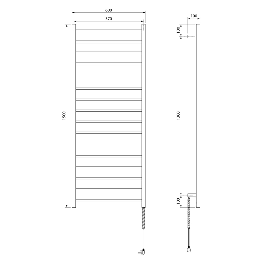 Sapho - Ηλεκτρικός θερμαντήρας πετσετών ESKINADO 130W 150x60 cm ανοξείδωτο ατσάλι/γυαλισμένο χρώμιο