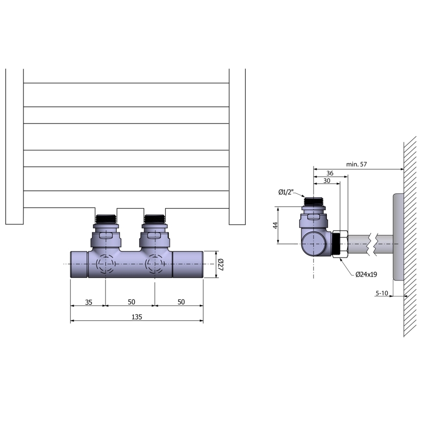 Sapho - Σετ βαλβίδων σύνδεσης για κεντρική σύνδεση TWIN, ματ μαύρο