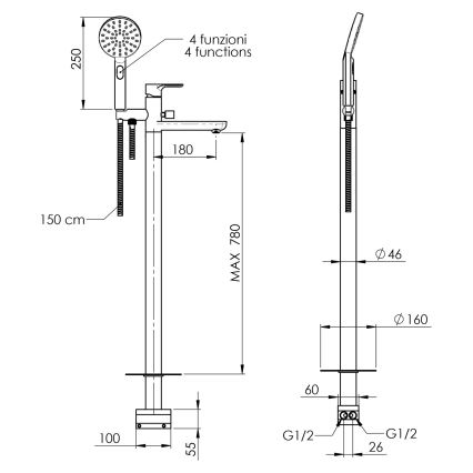 Sapho - Σετ μπανιέρας PAX με μπαταρία, γυαλιστερό χρώμιο
