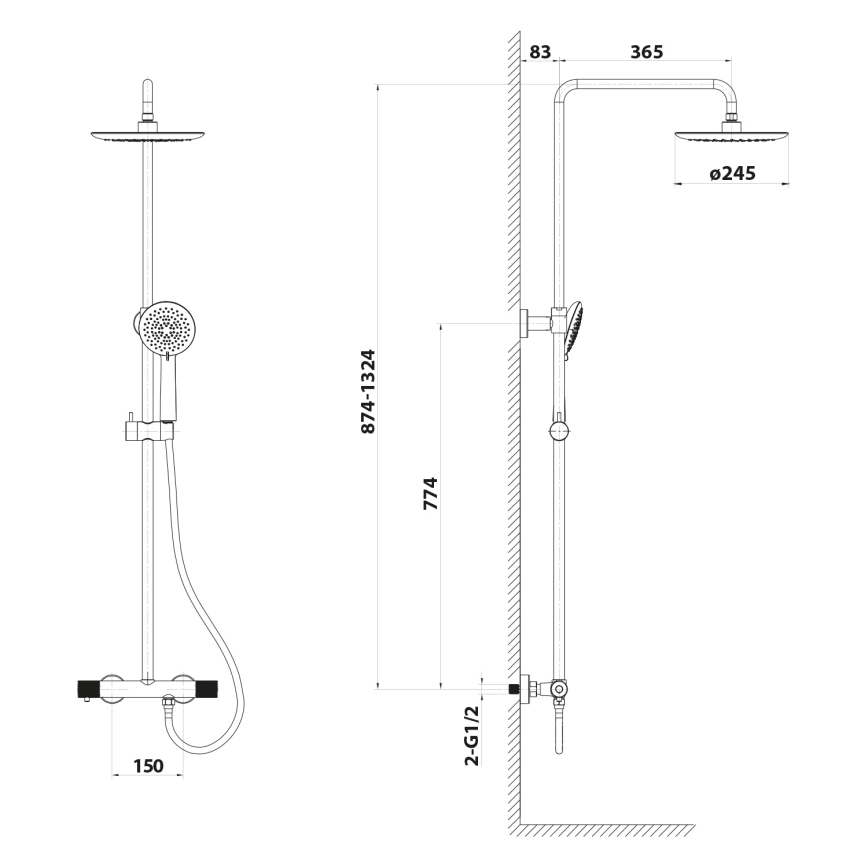Sapho - Σετ ντους με μπαταρία SOLARIS γυαλιστερό χρώμιο