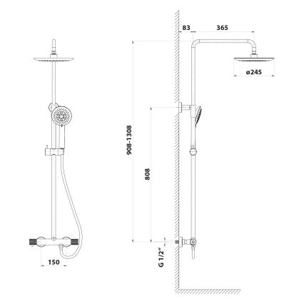 Sapho - Σετ ντους με μπαταρία SOLARIS μαύρο ματ