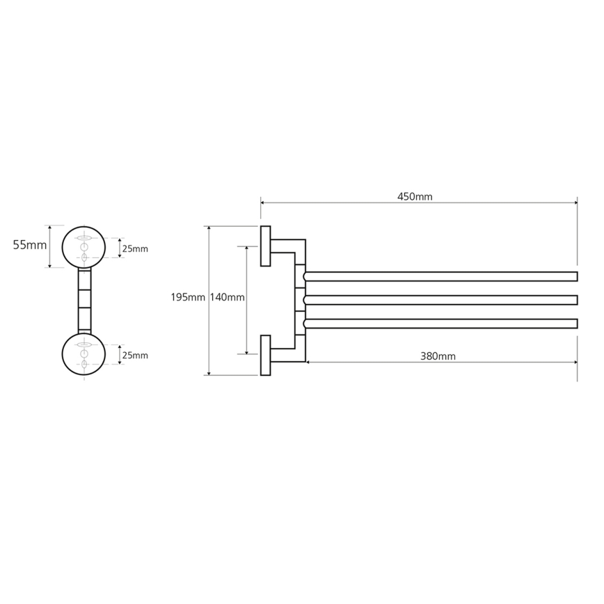 Sapho - Περιστρεφόμενη επιτοίχια κρεμάστρα πετσετών X-ROUND 19,5x45 cm γυαλισμένο χρώμιο