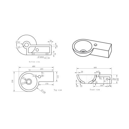 Sapho - Γωνιακός επιτοίχιος νιπτήρας BLOK 40x23 cm δεξιό/ανθρακί