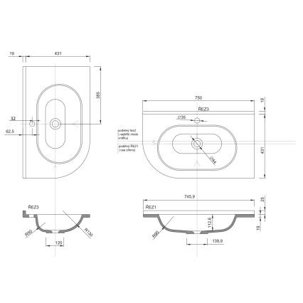 Sapho - Γωνιακός εντοιχισμένος νιπτήρας PULSE 75x43 cm μάρμαρο/λευκό
