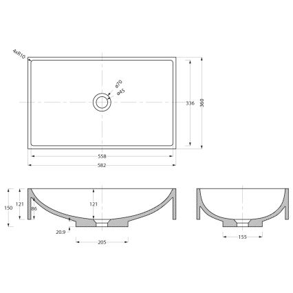 Sapho - Επιτραπέζιος νιπτήρας 58x36 cm μπετόν/μαύρο