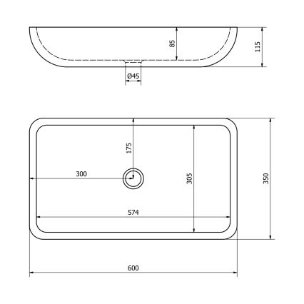 Sapho - Επιτραπέζιος νιπτήρας BLOK 60x35 cm πέτρα/ματ μαύρο