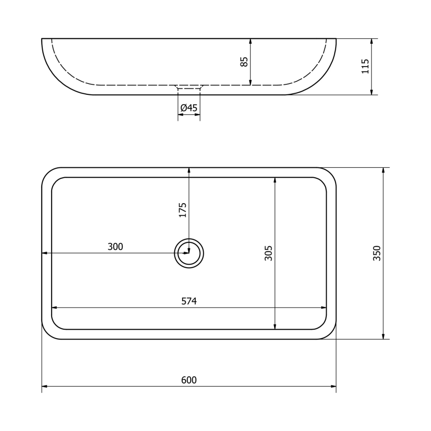 Sapho - Επιτραπέζιος νιπτήρας BLOK 60x35 cm πέτρα/ματ μαύρο