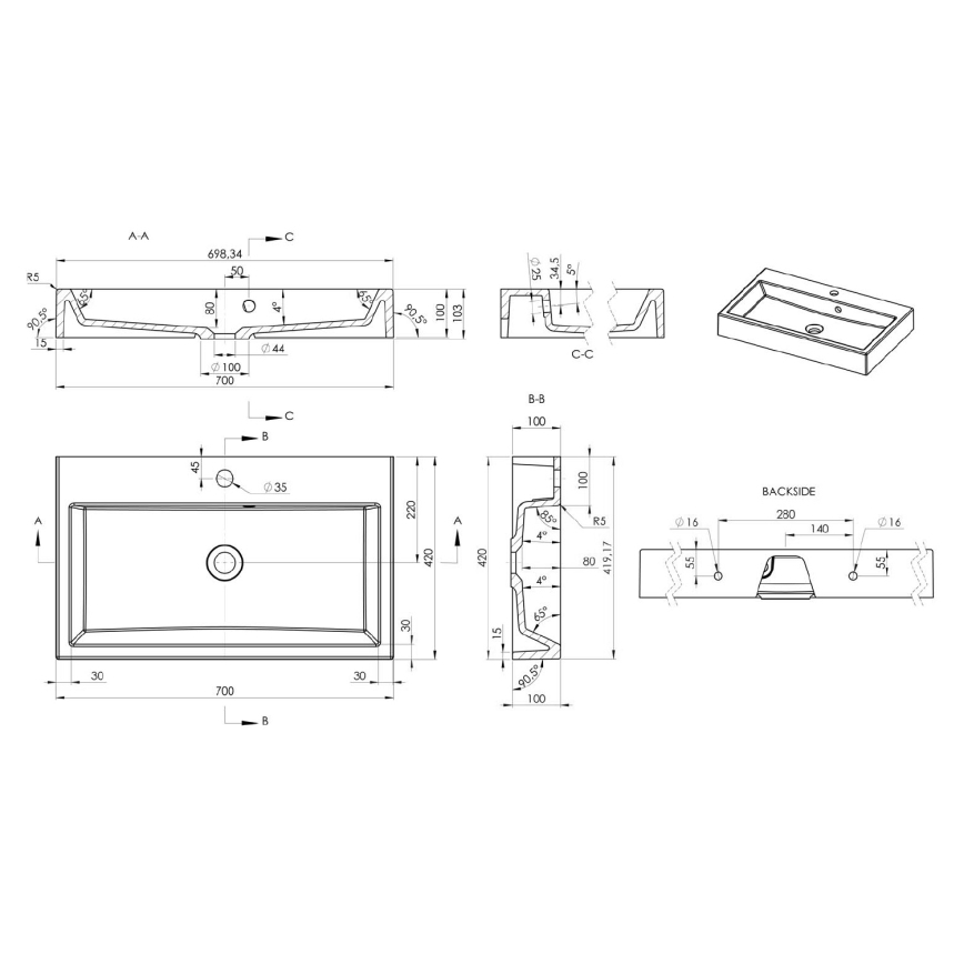 Sapho - Επιτραπέζιος νιπτήρας ORINOKO 70x42 cm μάρμαρο/λευκό