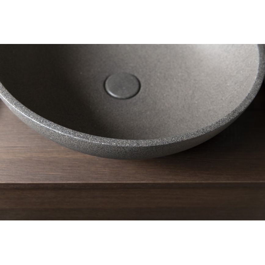 Sapho - Επιτραπέζιος νιπτήρας TURF Ø 44 εκ., φινίρισμα σκυροδέματος / μαύρου γρανίτη