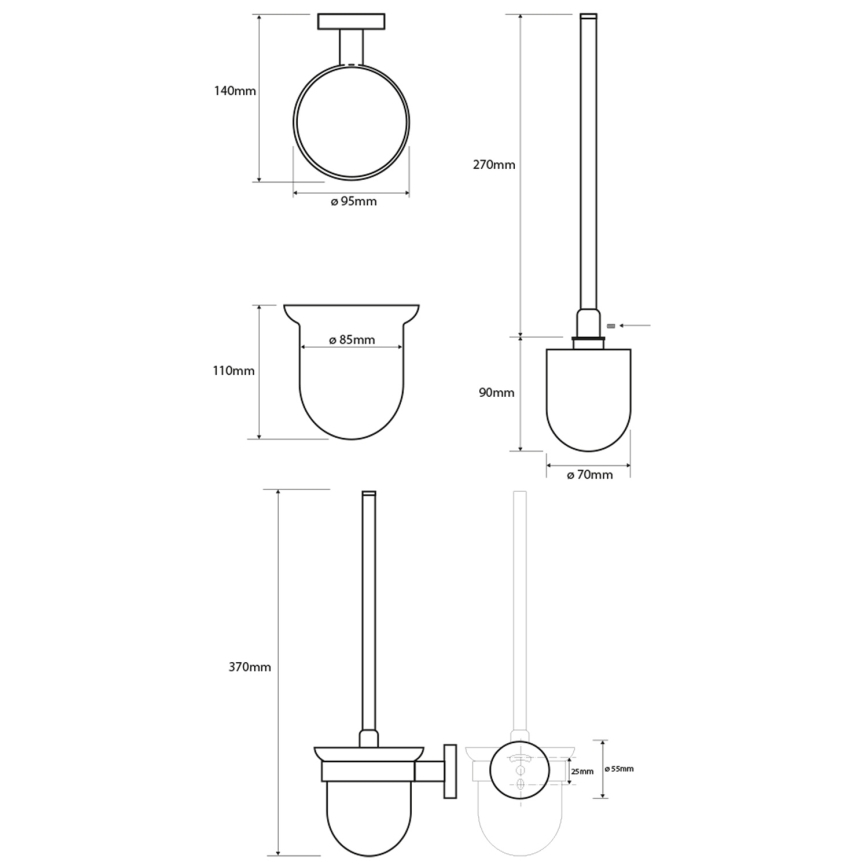 Sapho - Επιτοίχια βούρτσα τουαλέτας X-ROUND ματ γυαλί/λευκό