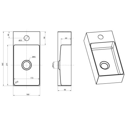 Sapho - Επιτοίχιος νιπτήρας AURUM 36,5x18 cm ματ χάλκινο