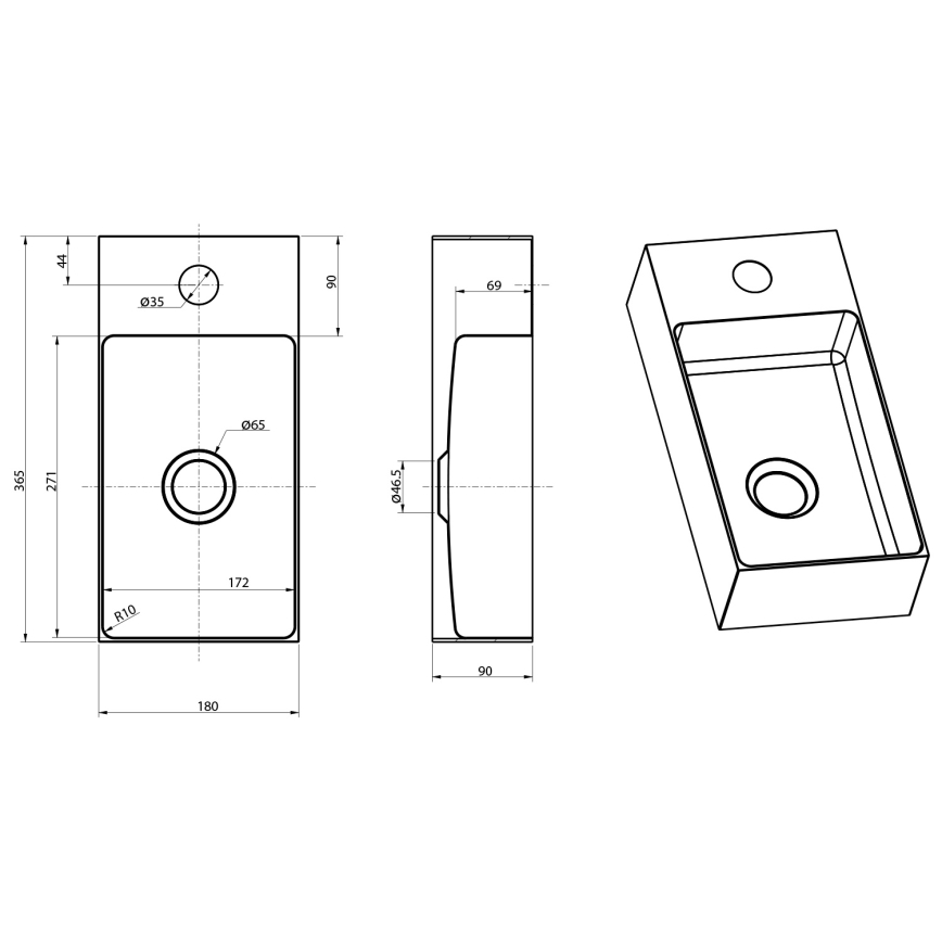 Sapho - Επιτοίχιος νιπτήρας AURUM 36,5x18 cm ματ χάλκινο