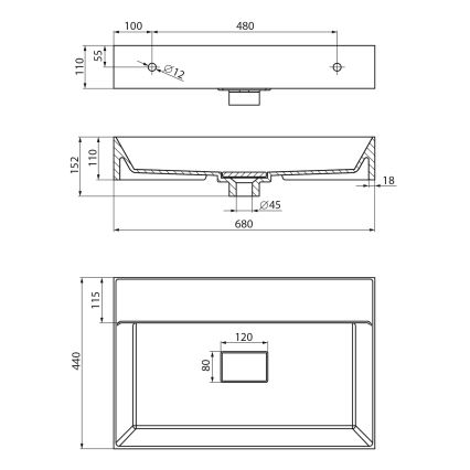 Sapho - Επιτοίχιος νιπτήρας GODIVA 68x44 cm μάρμαρο/λευκό