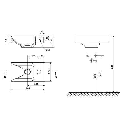 Sapho - Επιτοίχιος νιπτήρας PICCOLINO 30x17 cm δεξιός/χυτό μάρμαρο/λευκό
