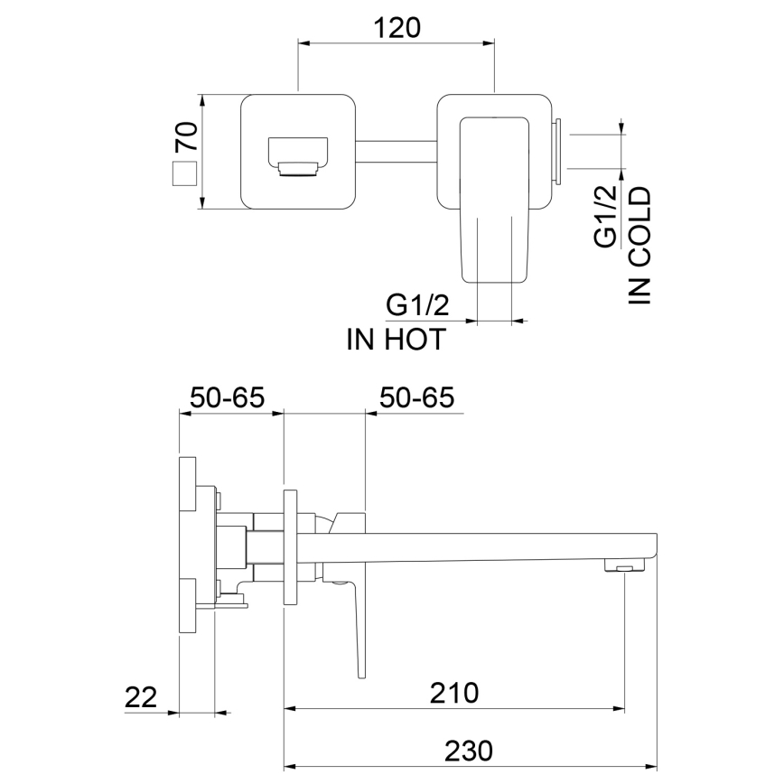 Sapho - Εντοιχισμένη μπαταρία νιπτήρα TURSI, γυαλιστερό χρώμιο