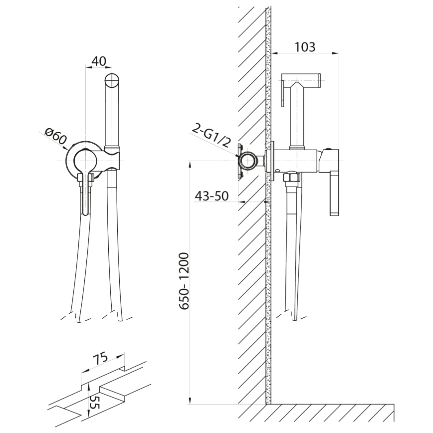 Sapho - Εντοιχισμένο σύστημα μπιντέICONIC στρογγυλό/γυαλιστερό χρώμιο