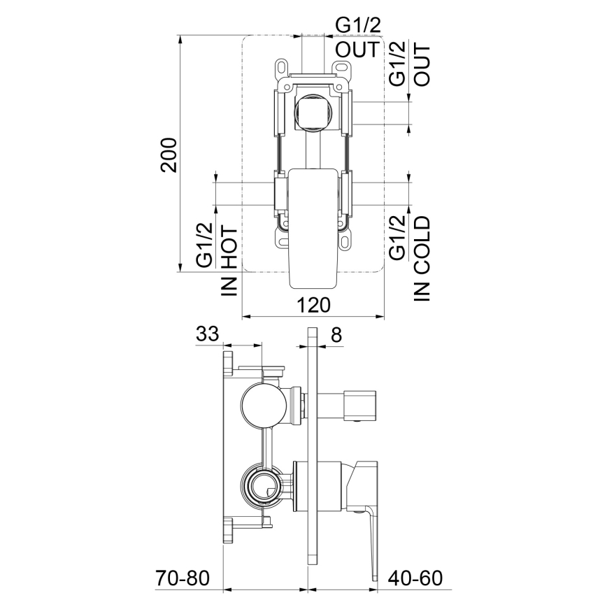 Sapho - Εντοιχιζόμενος μίκτης ντους TURSI γυαλιστερό χρώμιο