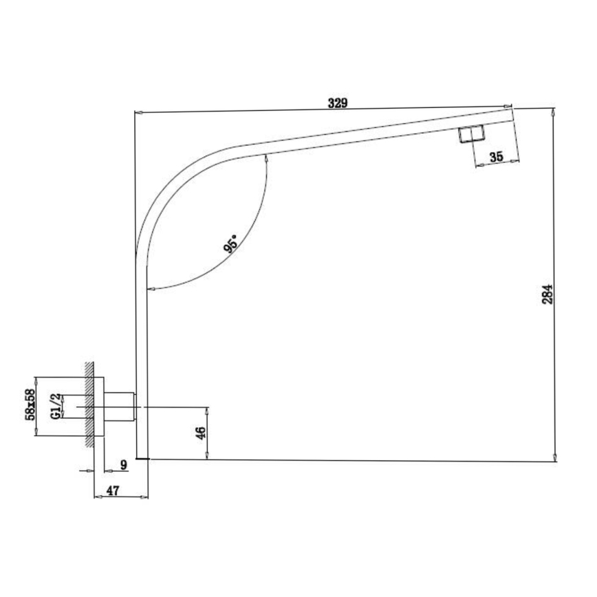 Sapho - Βραχίονας ντους γωνιακός 33 cm γυαλιστερό χρώμιο