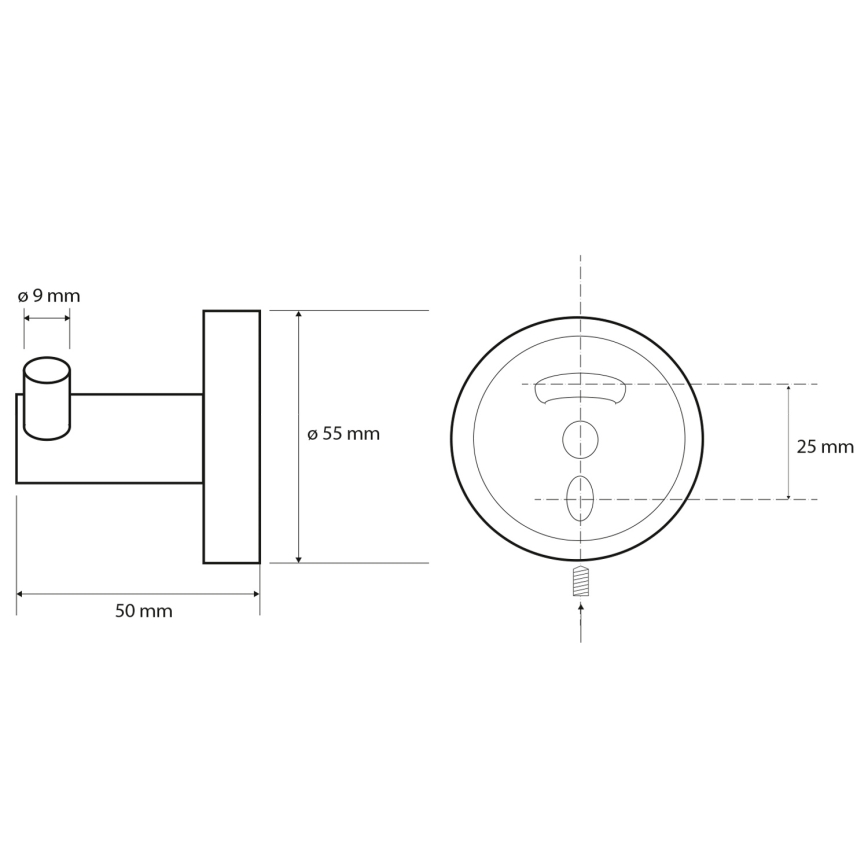 Sapho - Διπλός επιτοίχιος γάντζος X-ROUND 5x5,5 cm μαύρος