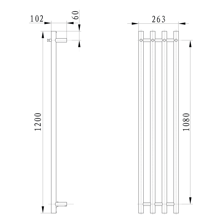 Sapho - Ηλεκτρική πετσετοκρεμάστρα PAPINADO 85W/230V 120 cm γυαλιστερό χρώμιο δεξι'α
