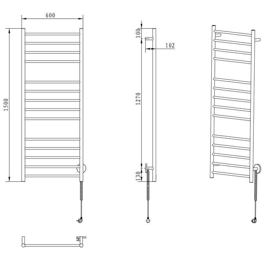 Sapho - Ηλεκτρική πετσετοκρεμάστρα REDONDO 130W/230V 150 cm γυαλιστερό χρώμιο δεξιά στρογγυλή