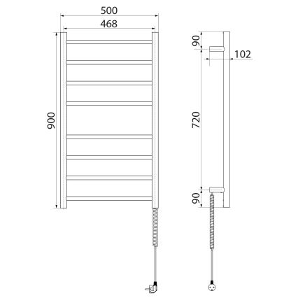 Sapho - Ηλεκτρική πετσετοκρεμάστρα REDONDO 75W/230V 90 cm γυαλιστερό χρώμιο δεξιά στρογγυλή
