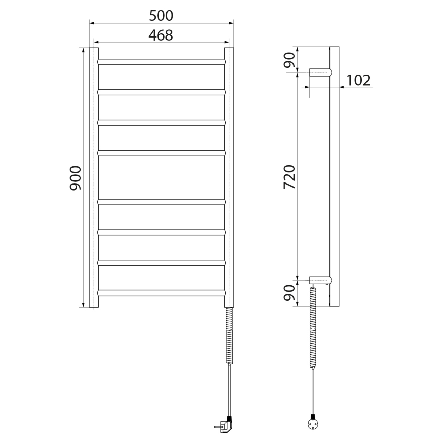 Sapho - Ηλεκτρική πετσετοκρεμάστρα REDONDO 75W/230V 90 cm γυαλιστερό χρώμιο δεξιά στρογγυλή