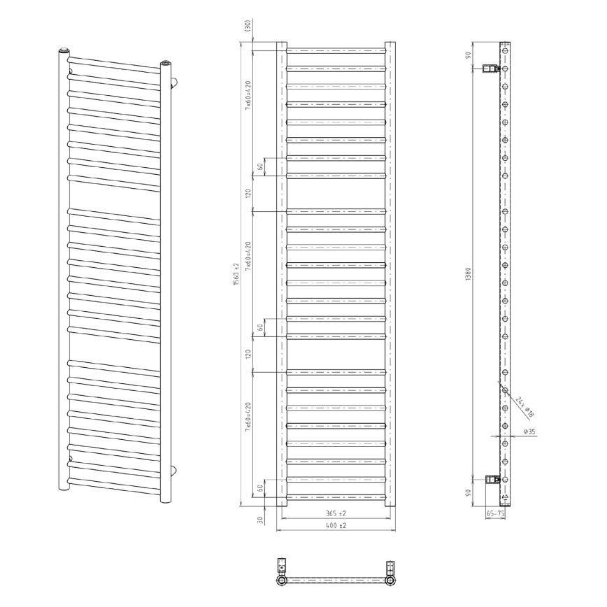 Sapho - Θερμαντικό σώμα μπάνιου DINA 156x40 εκ. ματ μαύρο