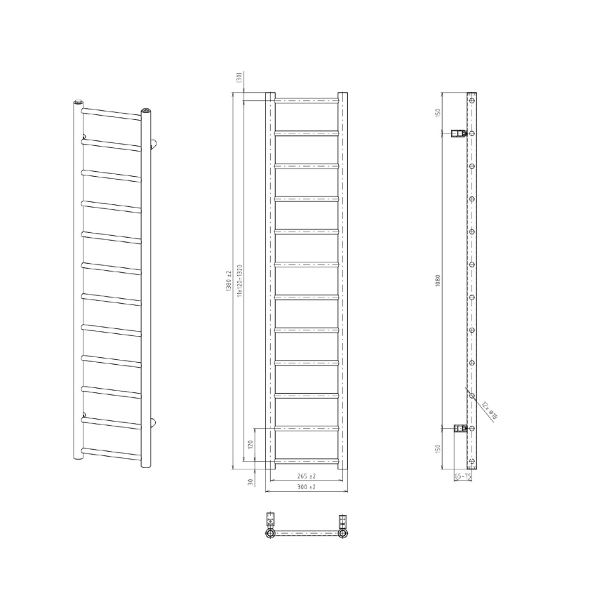 Sapho - Θερμαντικό σώμα μπάνιου DINA 278W 30x138 cm λευκό
