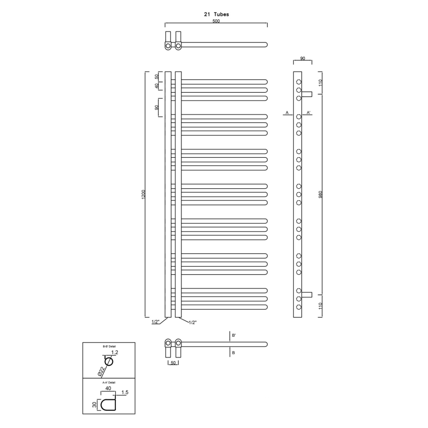 Sapho - Θερμαντικό σώμα μπάνιου DORLION 400W 50x120x50 cm μαύρο ματ