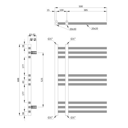 Sapho - Θερμαντικό σώμα μπάνιου MAGDALENA 241W/230V 50x69 cm σε γυαλιστερό χρώμιο