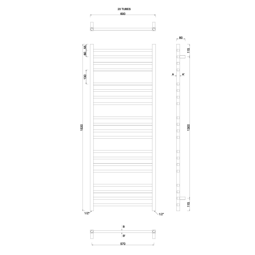 Sapho - Θερμαντικό σώμα μπάνιου METRO 497W/230V 60x153 cm γυαλιστερό χρώμιο